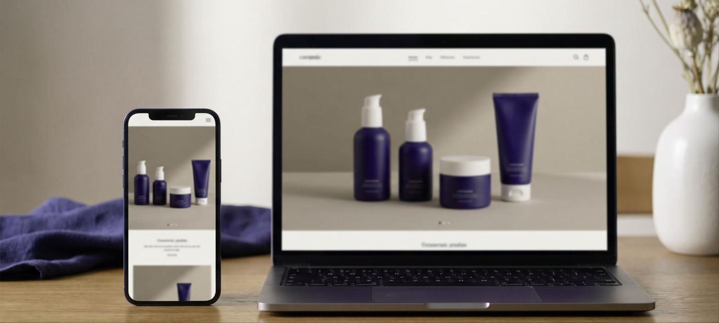 Webshop für Kosmetikprodukte auf Laptop und Smartphone